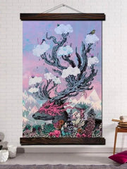 Tableau japonais cerf fleuri-0.jpg