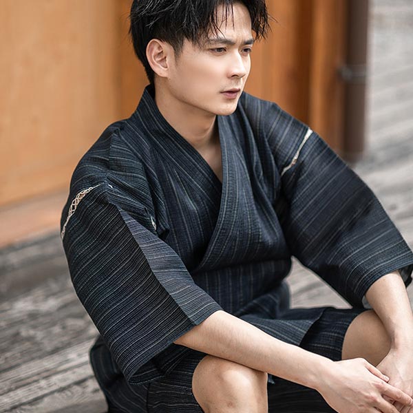 Jimbei japonais pour homme noir à rayures-0.jpg