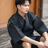 Jimbei japonais pour homme noir à rayures-0.jpg