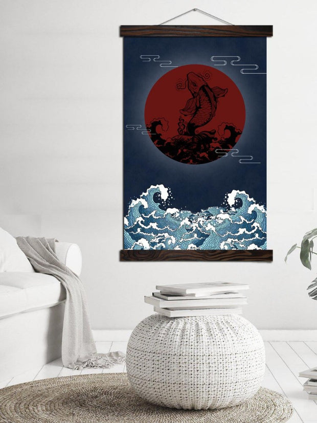 Tableau japonais nuit de la carpe koï-2.jpg