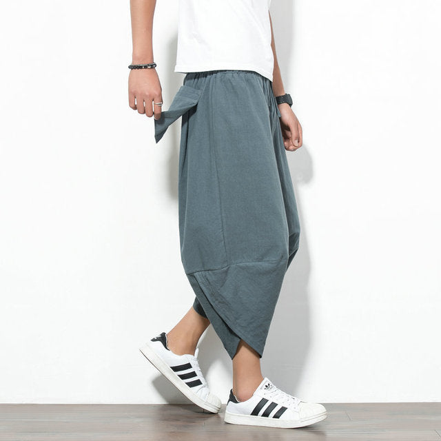 Pantalon japonais traditionnel uni bleu-0.jpg