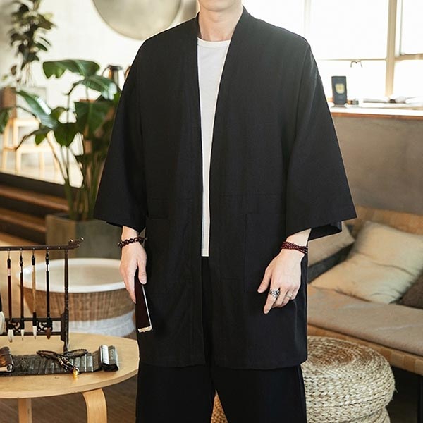 Veste Longue Homme Style Kimono Uni-0.jpg