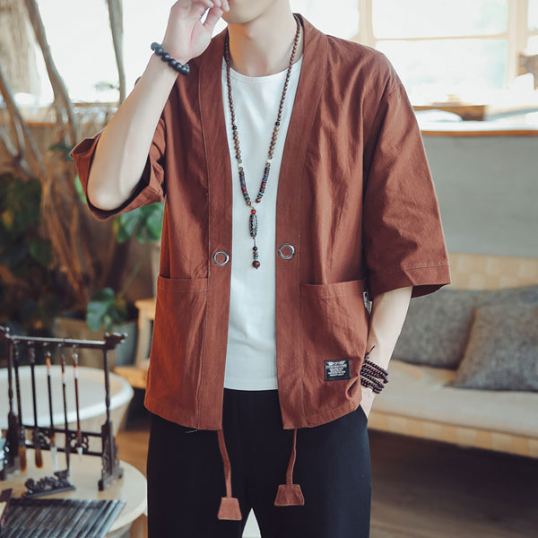 Veste Kimono Homme Moderne à Rayures-0.jpg