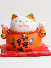 Chat Maneki Neko clochettes Orange-0.jpg