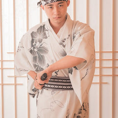 Kimono Japonais Fleuri Blanc Cassé-0.jpg