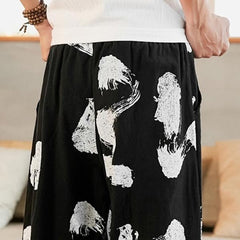 Pantalon japonais ample imprimé abstrait noir et blanc-3.jpg