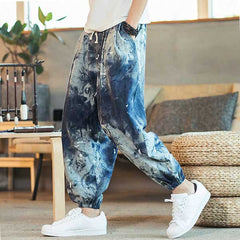 Pantalon japonais pour homme style Tie & dye bleu-0.jpg