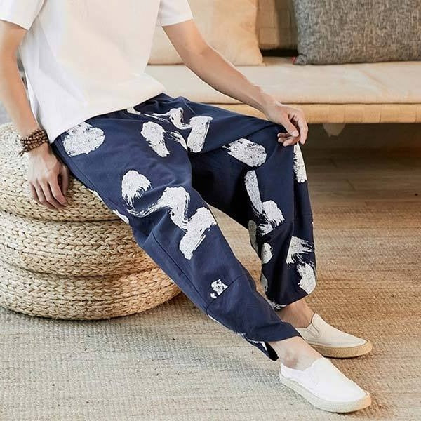 Pantalon japonais ample imprimé abstrait noir et blanc-5.jpg