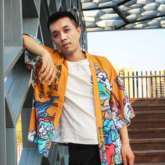 Haori Japonais Orange Unisexe Estampes-1.jpg