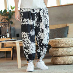 Pantalon japonais pour homme style Tie & dye noir et blanc-1.jpg