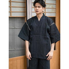Jimbei japonais pour homme noir à rayures-2.jpg