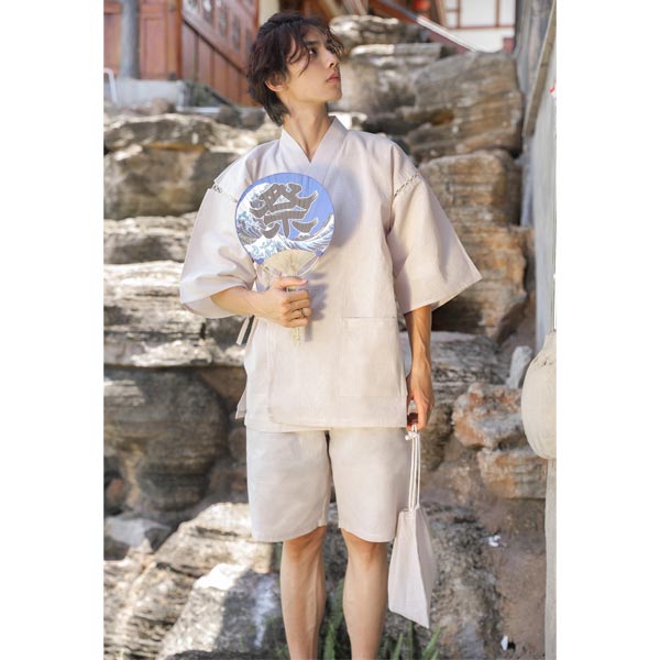 Jinbei japonais pour homme beige-3.jpg
