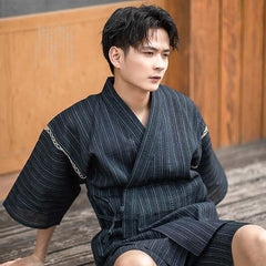 Jimbei japonais pour homme noir à rayures-1.jpg