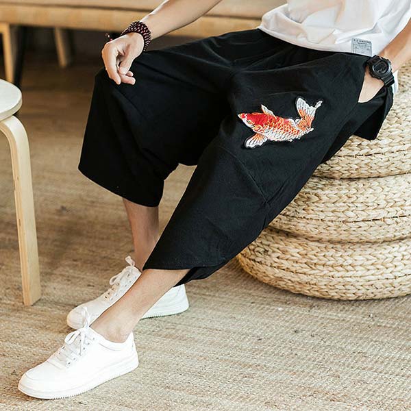 Pantalon japonais pour homme carpe koï brodé-2.jpg