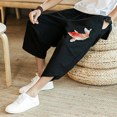 Pantalon japonais pour homme carpe koï brodé-2.jpg