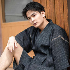 Jimbei japonais pour homme noir à rayures-4.jpg