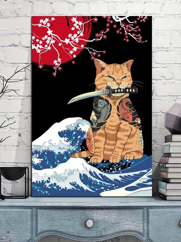 Tableau toile japonaise Neko et Katana-1.jpg