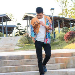 Haori Japonais Orange Unisexe Estampes-2.jpg