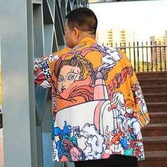 Haori Japonais Orange Unisexe Estampes-0.jpg