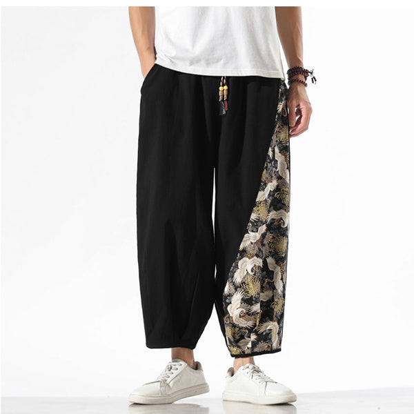 Pantalon japonais imprimé motif grue-6.jpg