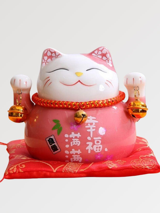 Chat Maneki Neko clochettes rose-3.jpg