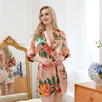 Peignoir Kimono Japonais Fleuri, coloris Champagne