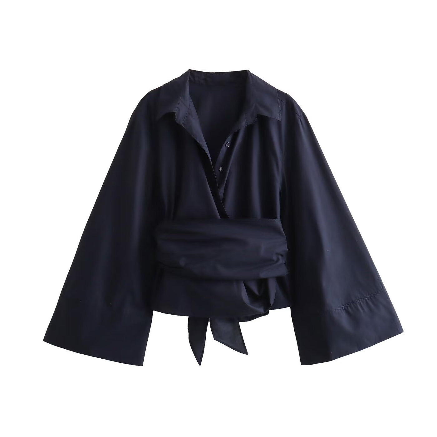 Kimono coton femme cache-cœur, coloris Bleu Profond