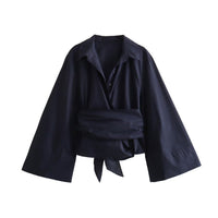 Kimono coton femme cache-cœur, coloris Bleu Profond