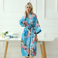 Peignoir Kimono à Motif Paon, coloris Turquoise