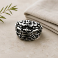 Bague homme lion gardien en acier