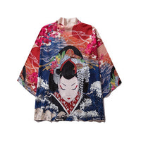 Haori japonais estampe geisha, coloris unique