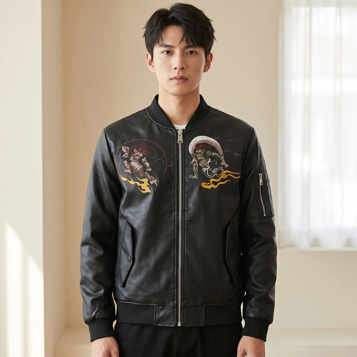 Blouson sukajan similicuir brodé