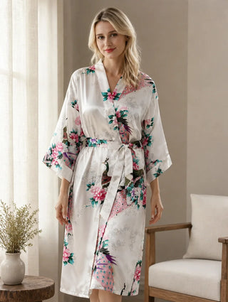 Peignoir Kimono à Motif Paon