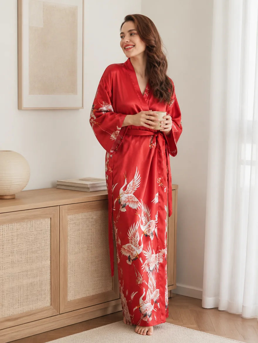 Robe kimono rouge portée