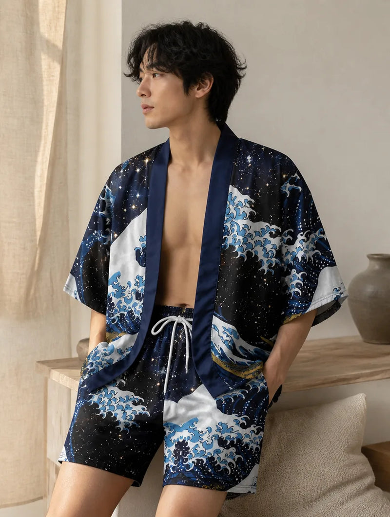 Ensemble kimono et short imprimé japonais