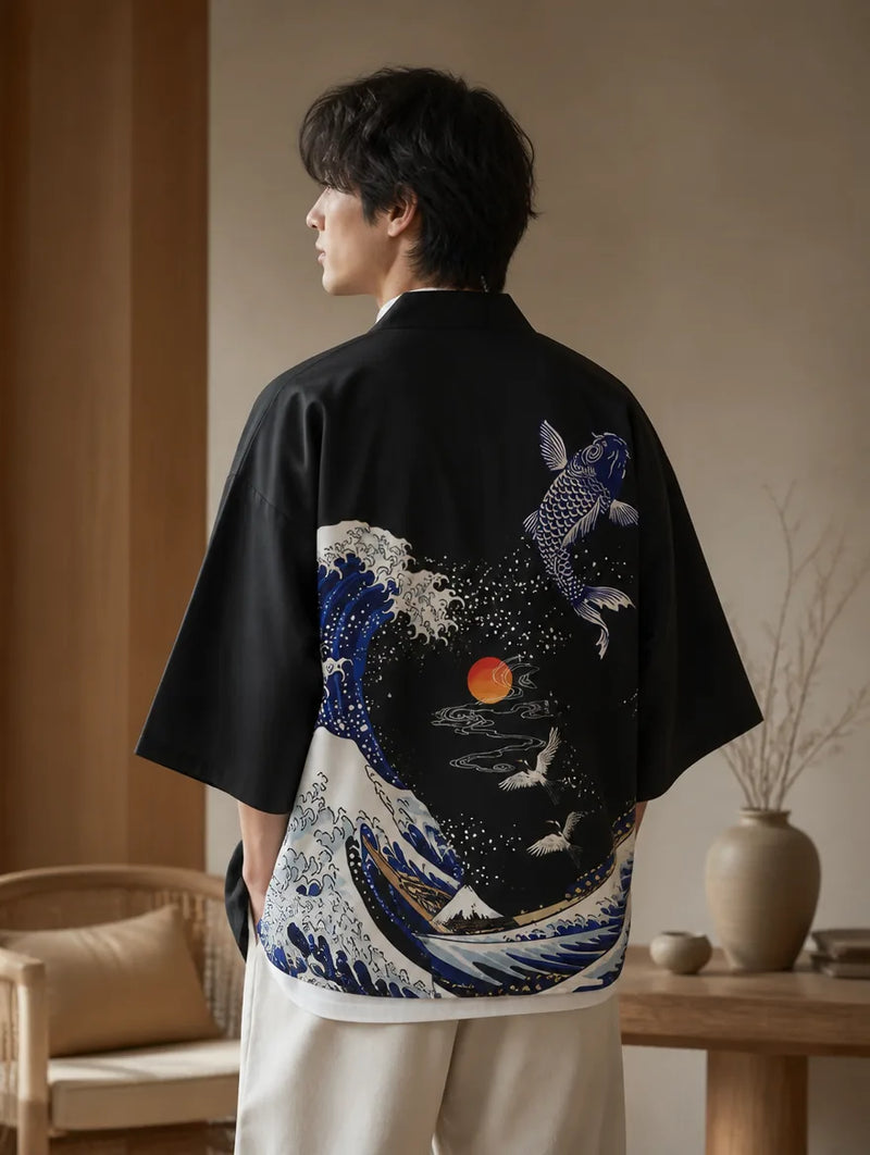Haori japonais vague et carpe koï