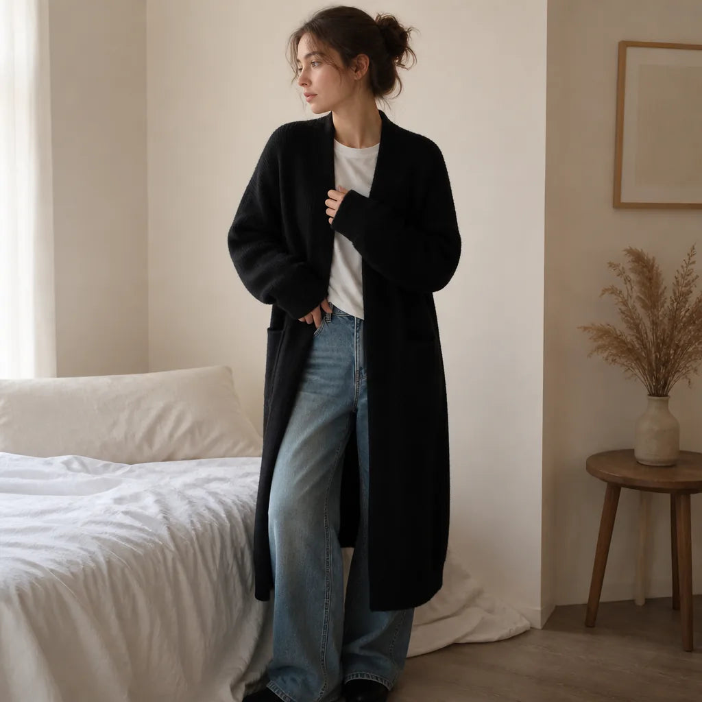 Cardigan long femme style kimono