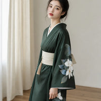 Kimono Long Vert Fleuri Japonais