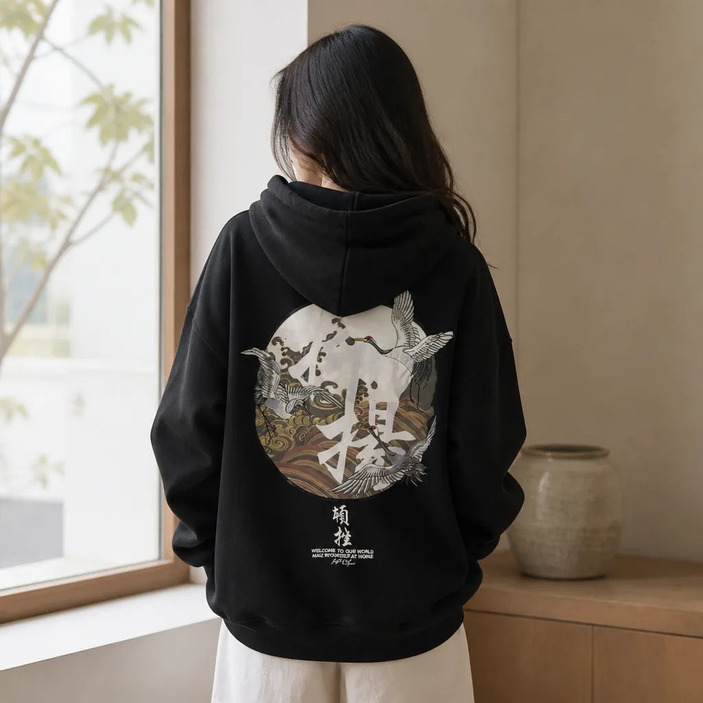 Sweat à Capuche Japonais Grues et Vagues