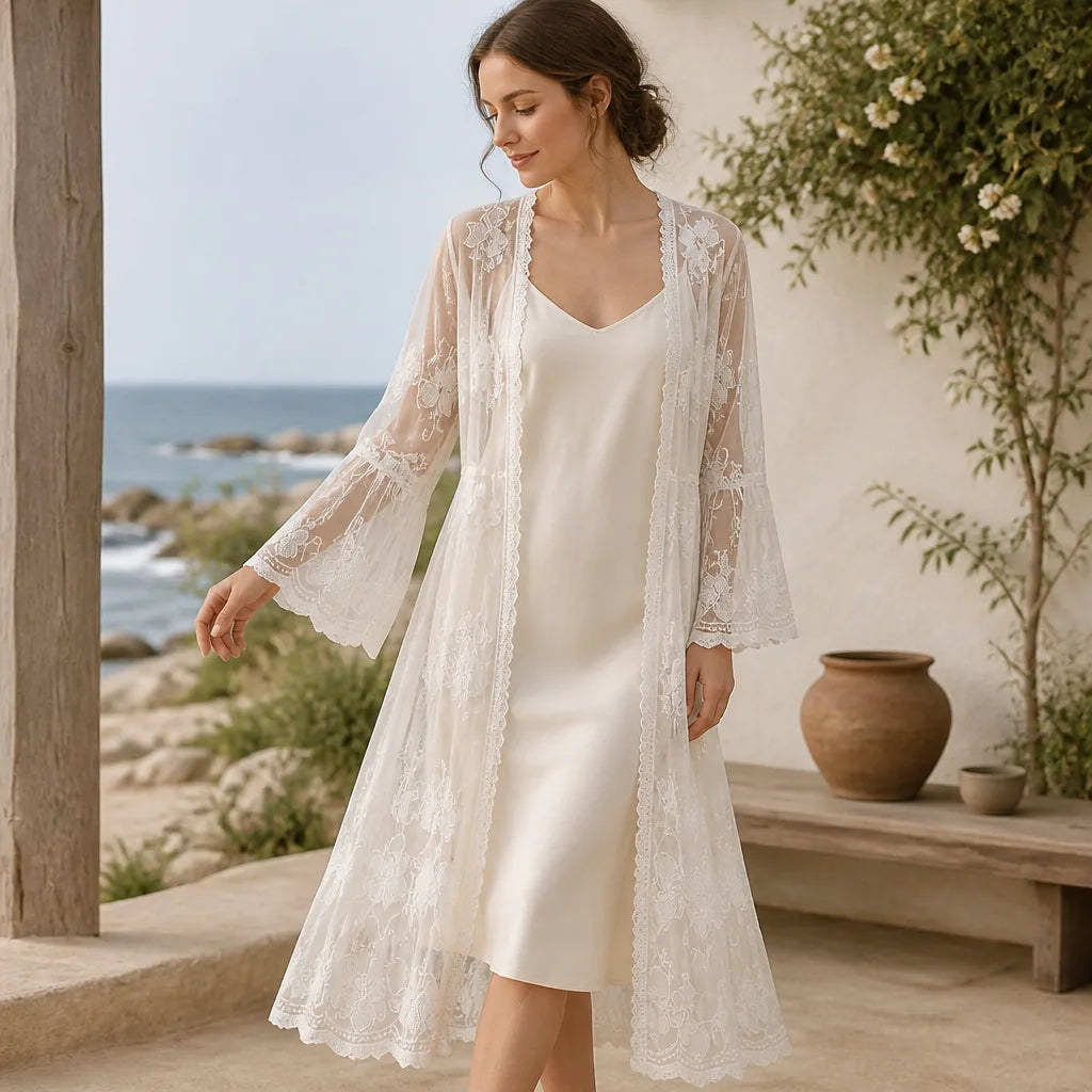 Kimono femme long en dentelle