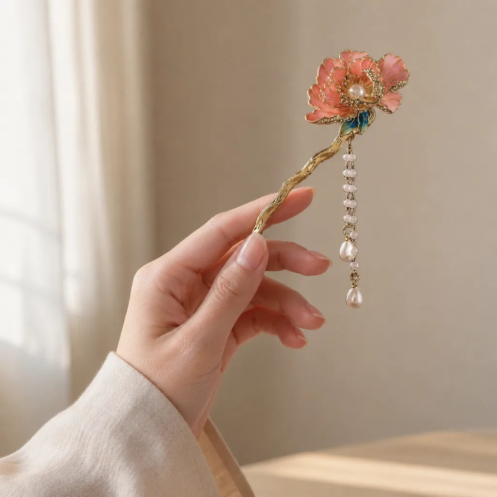 Épingle à cheveux pivoine et perles