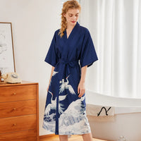 Peignoir Kimono Femme Satin Motif Grues