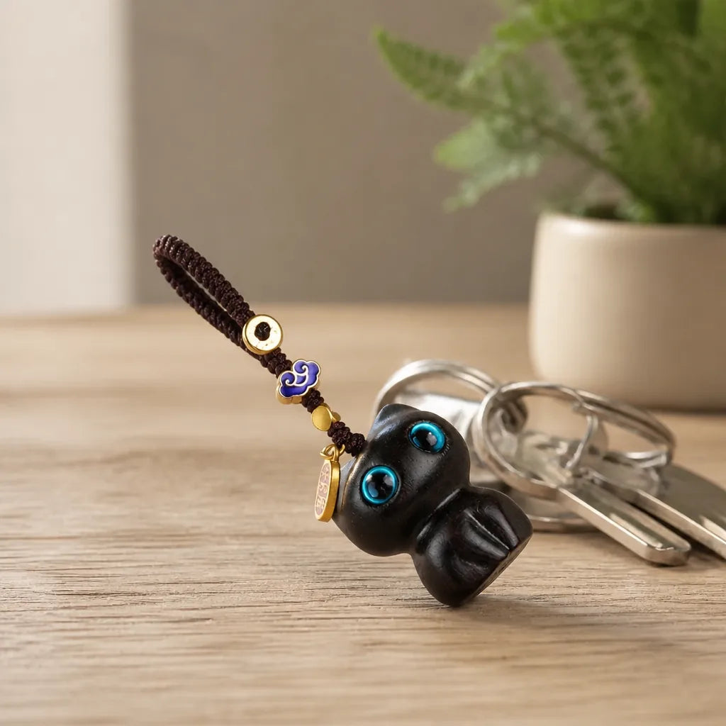 Porte-clés Japonais Chat en Bois