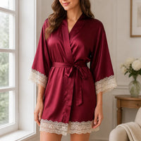 Peignoir Kimono Soyeux à Dentelles