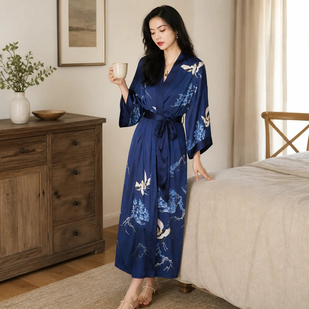 Kimono de Nuit Femme Motif Grues
