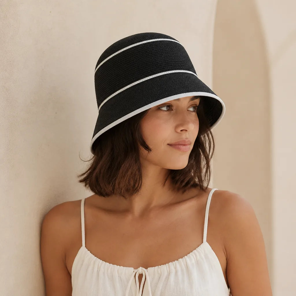 Chapeau Bucket Paille Bicolore Femme