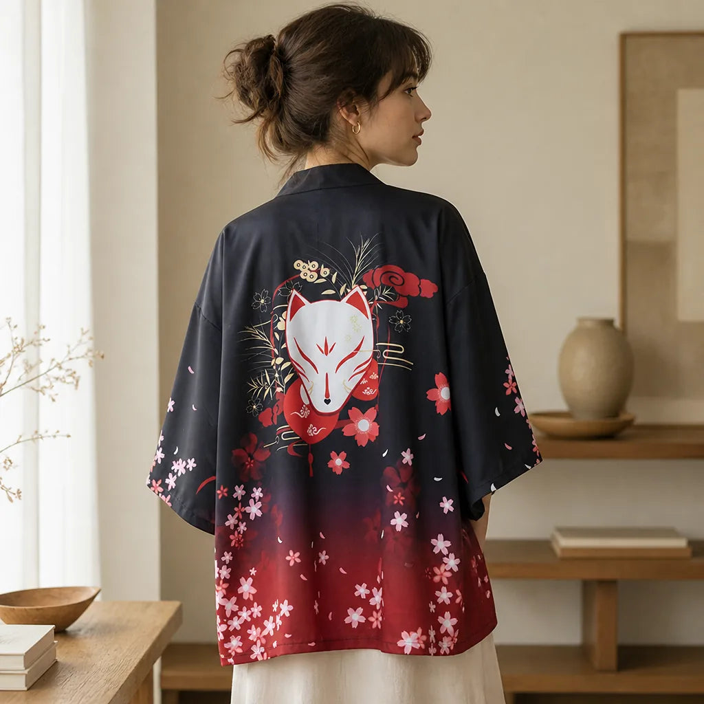 Veste Haori Kimono Motif Renard