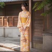 Kimono Japonais Femme Orange Floral