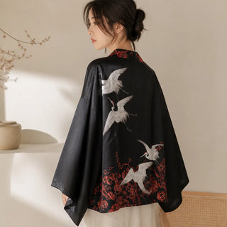 Veste kimono femme motif grues