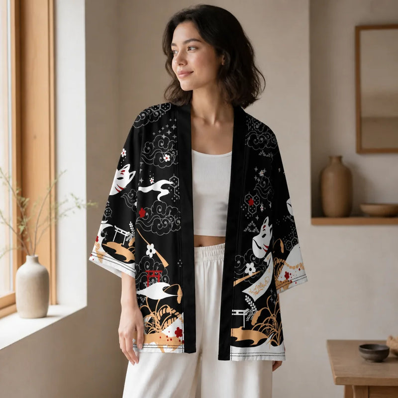 Veste kimono renard illusion